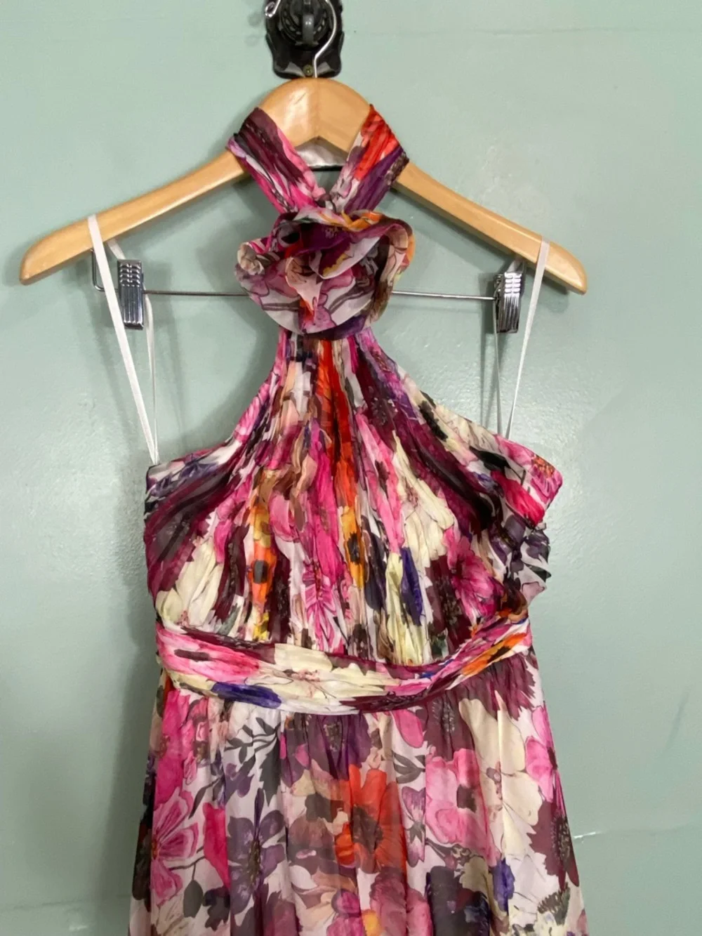 Mac Duggal Asymmetrical Ruffled Halter Gown Floral Maxi Dress Size 4 - Picture 3 of 13